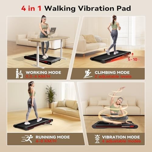 4-in-1 Vibration Walking Pad Under Desk Treadmill with Incline & App RM02