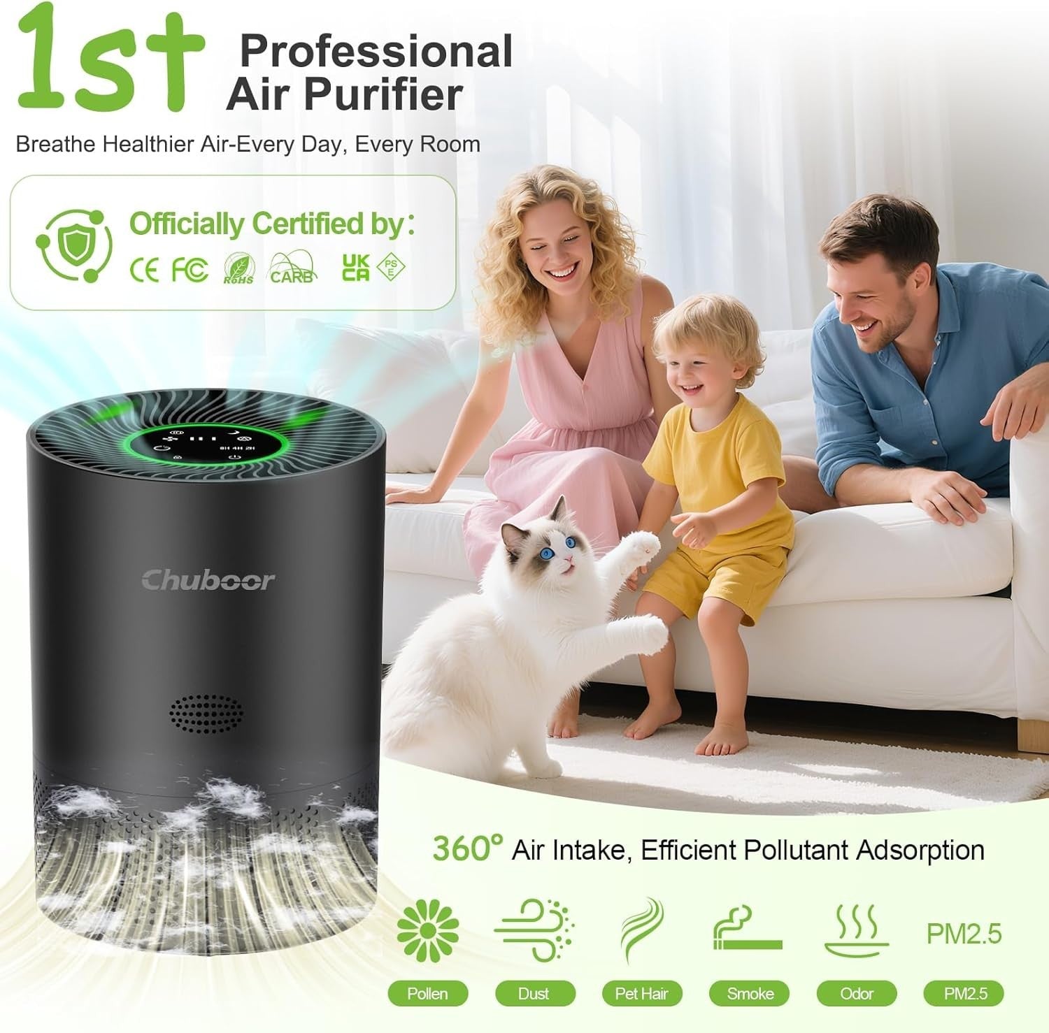 Large Room HEPA Air Purifier 1200ft² Pets Allergy Quiet Sleep Mode