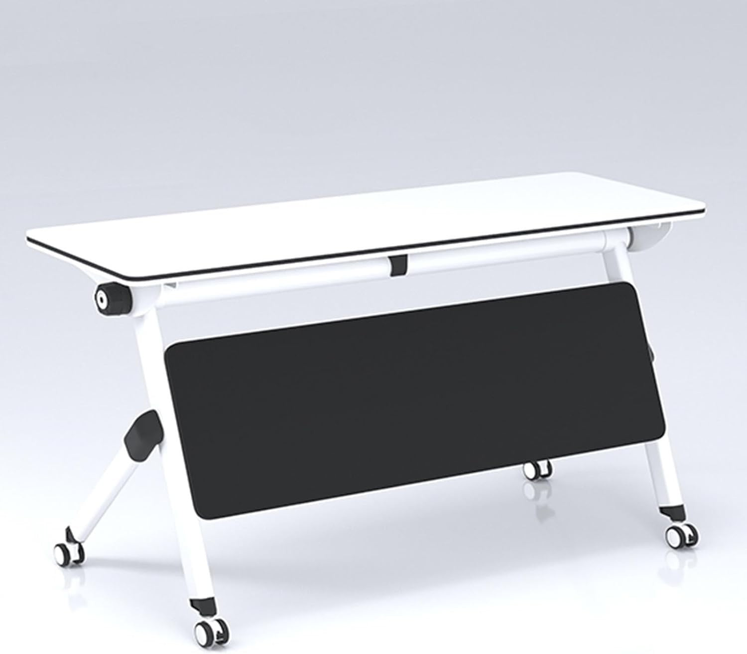 160x60cm Folding Conference Table on Wheels – Mobile Office Desk w/ Shelf