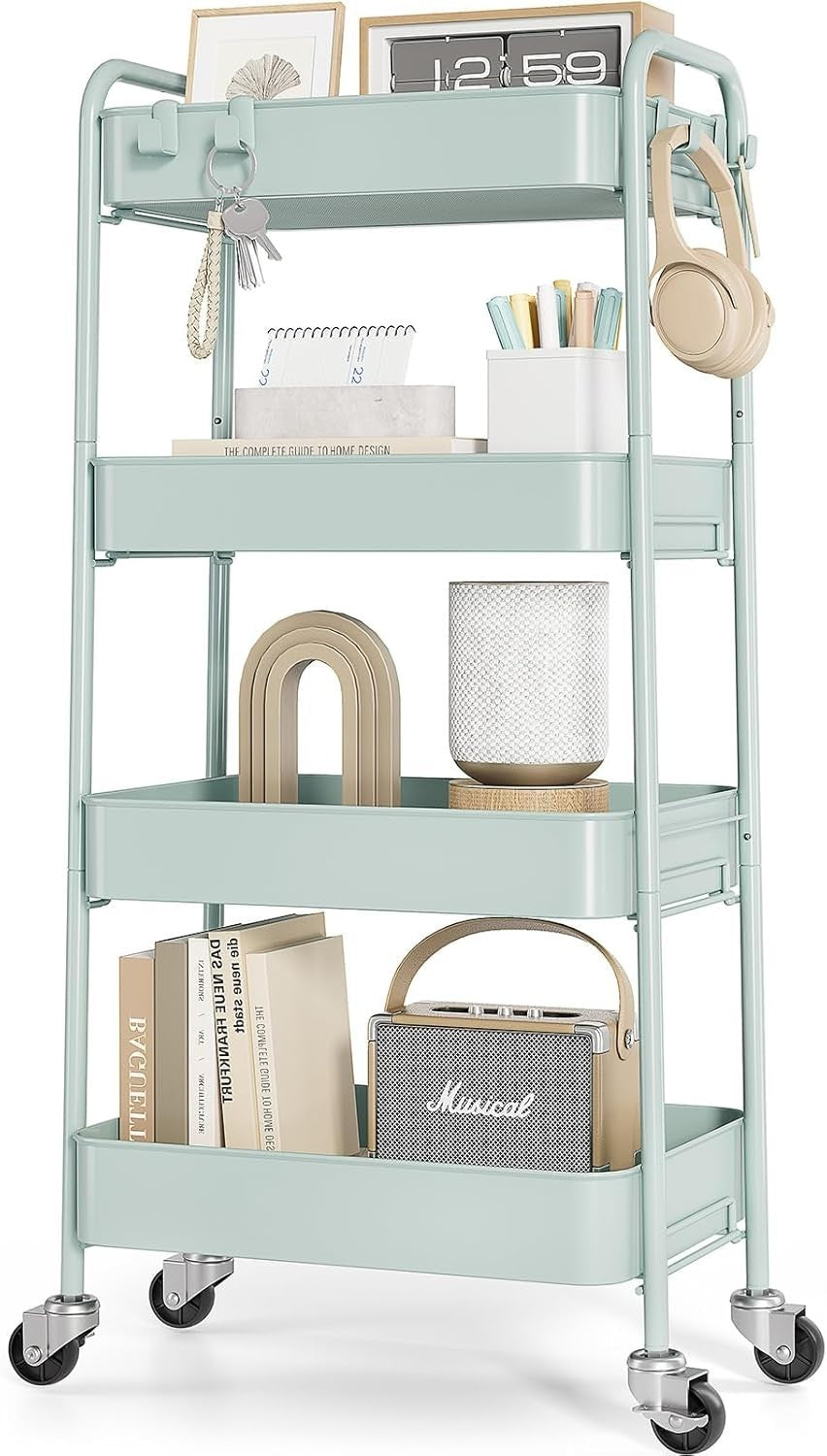 4 Tier Metal Storage Trolley on Wheels Utility Cart
