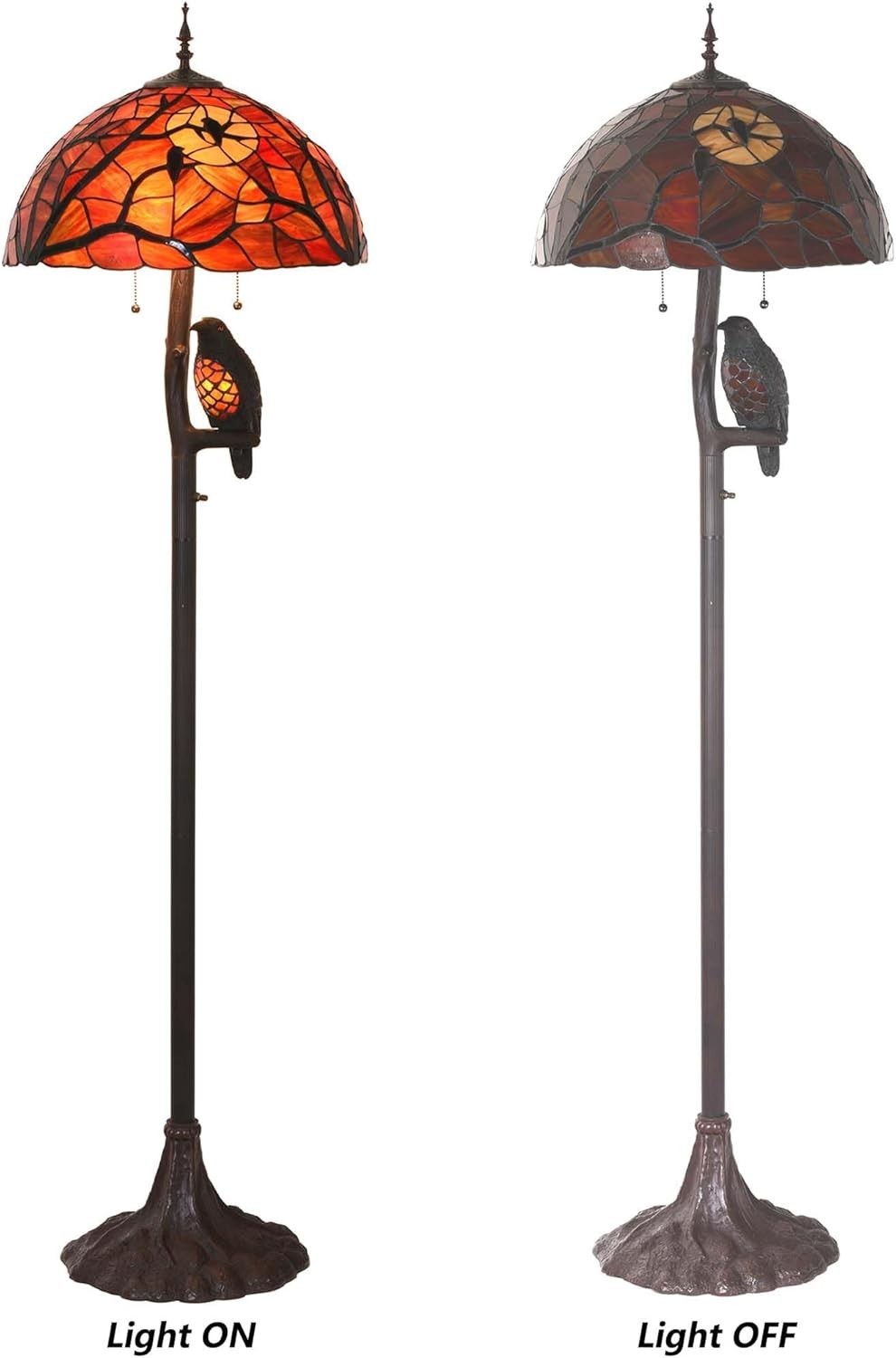 Full Moon Raven Stained Glass Floor Lamp, 65” Tall, 4-Light Halloween Decor