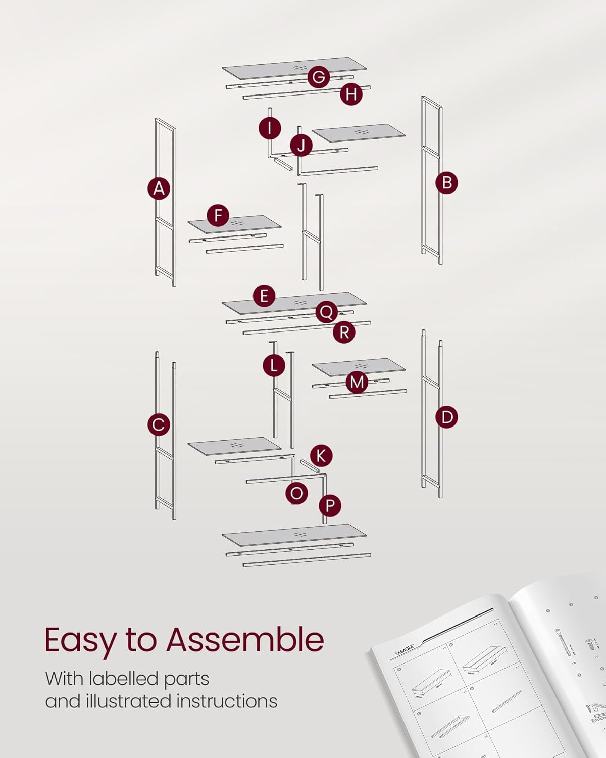 6-Tier Gold Glass Bookcase | Modern Display Shelf Unit for Living Room Office