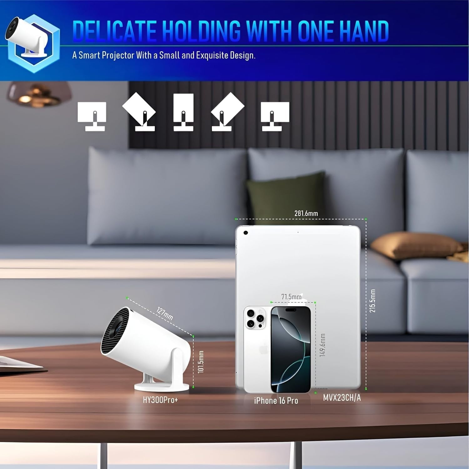 4K Smart Mini Projector 1080P Android WiFi 6 Bluetooth 180° Portable