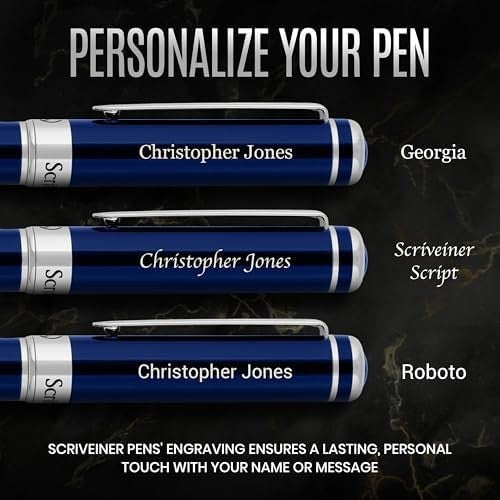 Luxury Personalised Ballpoint Pen – Midnight Blue Brass Chrome, Refillable Ink