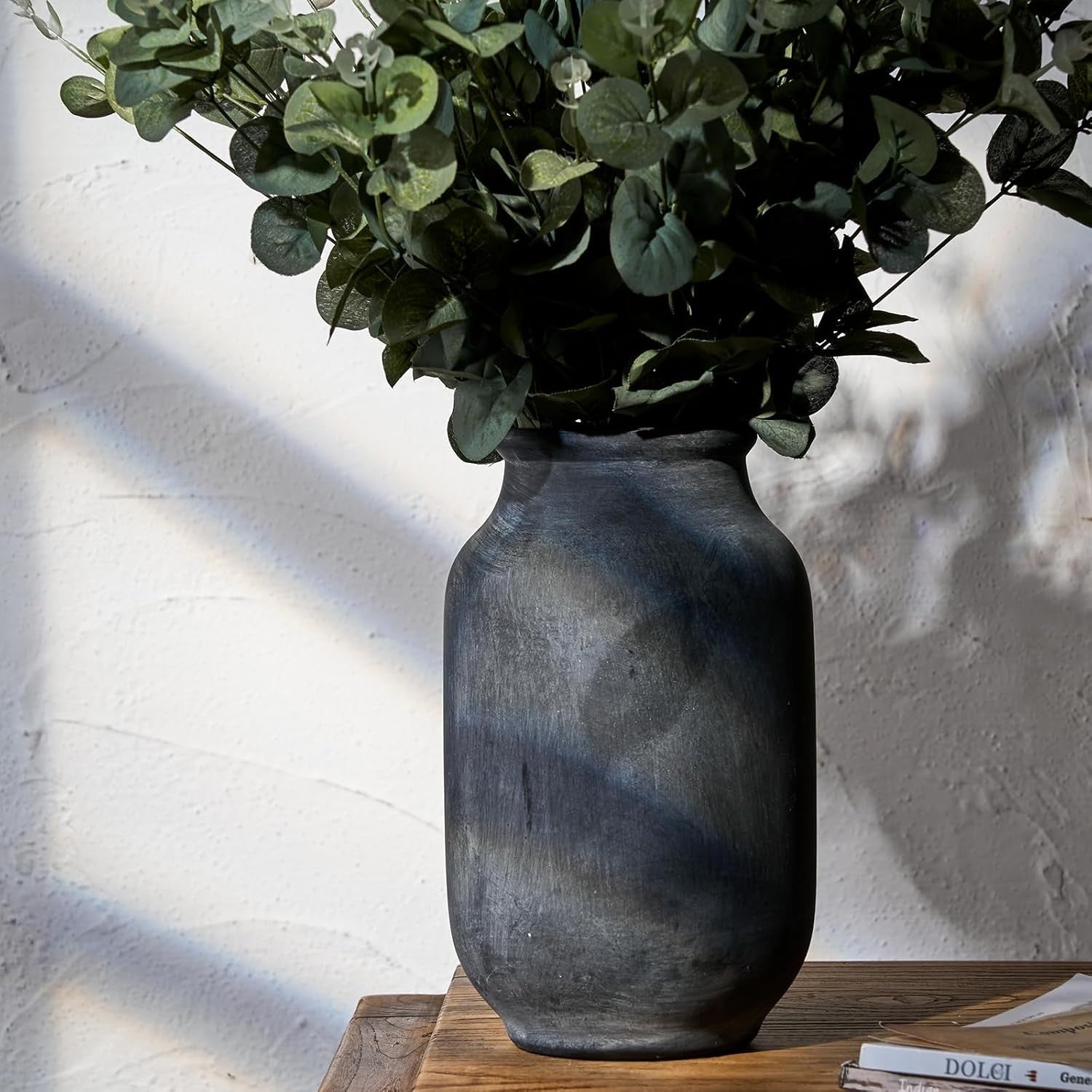 Large Pampas Grass Vase 9.5in Black Ceramic Rustic Farmhouse Home Décor