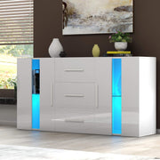 White Modern RGB LED Sideboard Cabinet 2 Doors 3 Drawers Storage Unit