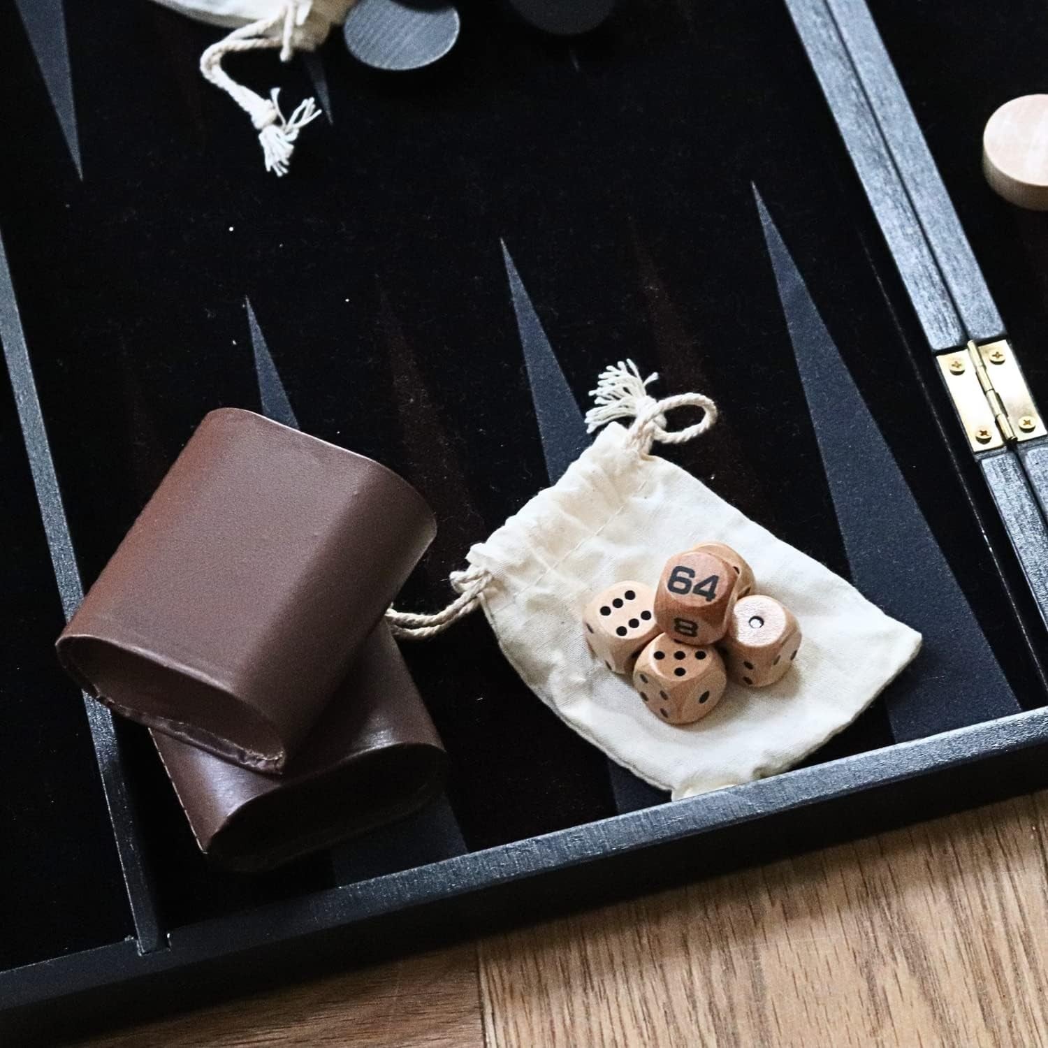 Wooden Backgammon Set Folding Board Portable Travel Game with Storage Bag