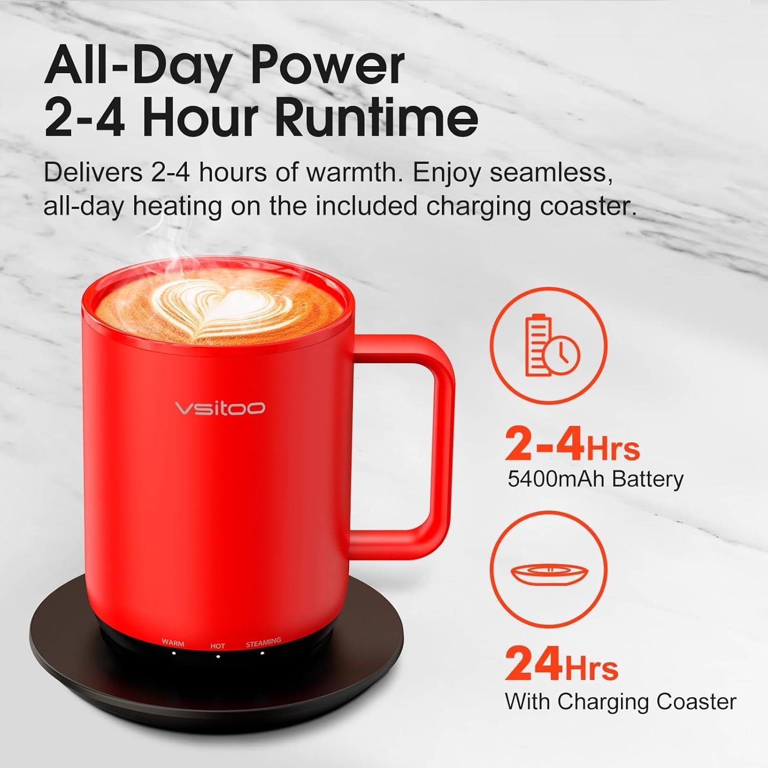 Smart Heated Coffee Mug 14oz Temp Control 120-150°F Warmer Red