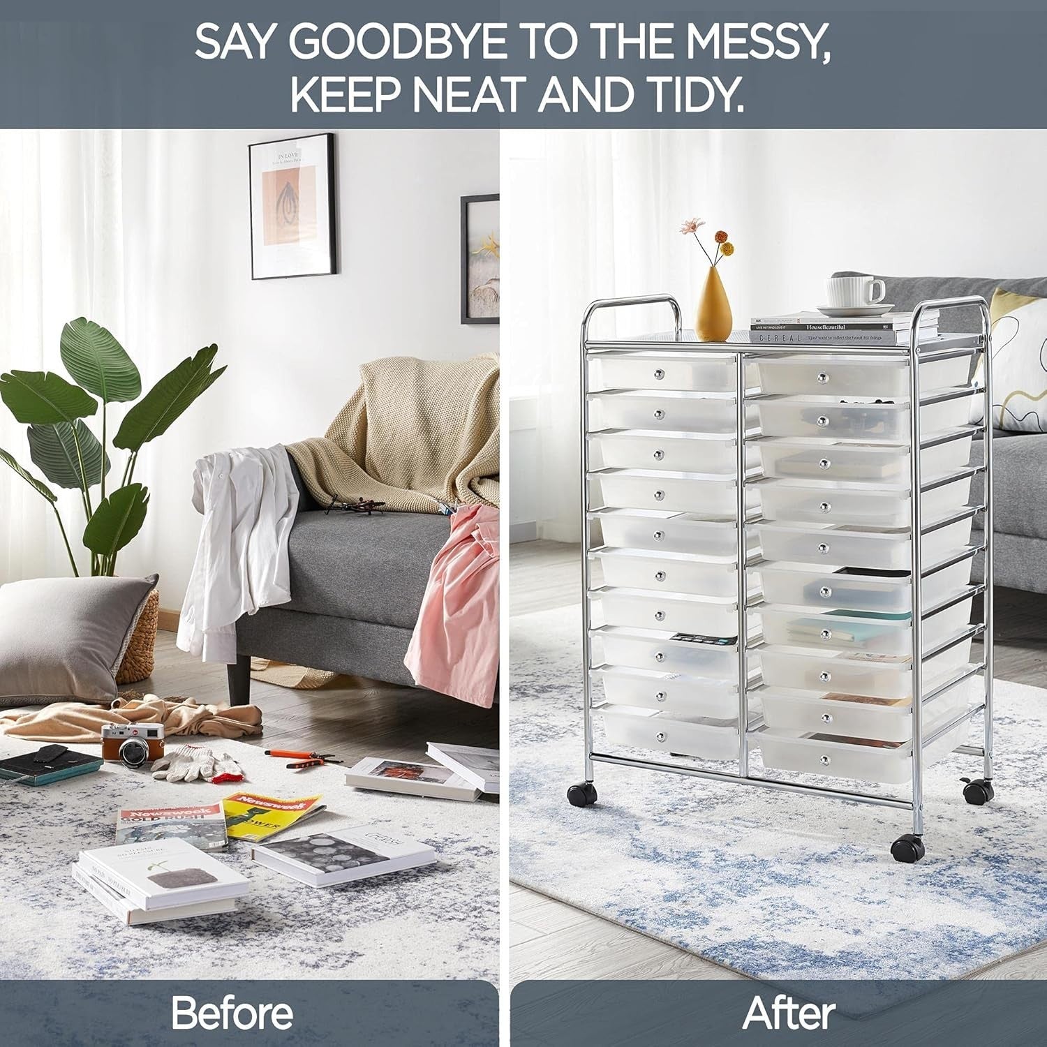 20 Drawer Rolling Storage Cart Mobile Organizer Trolley White Wheels