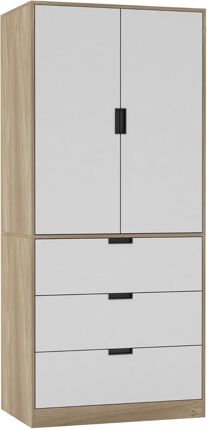 White 2 Door Wardrobe with Rail & 3 Drawers | Modern 180cm Bedroom Unit