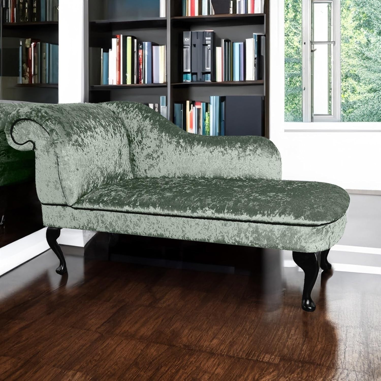 Shimmer Velvet Chaise Lounge Sofa Apple Green – Left Hand, UK Handmade