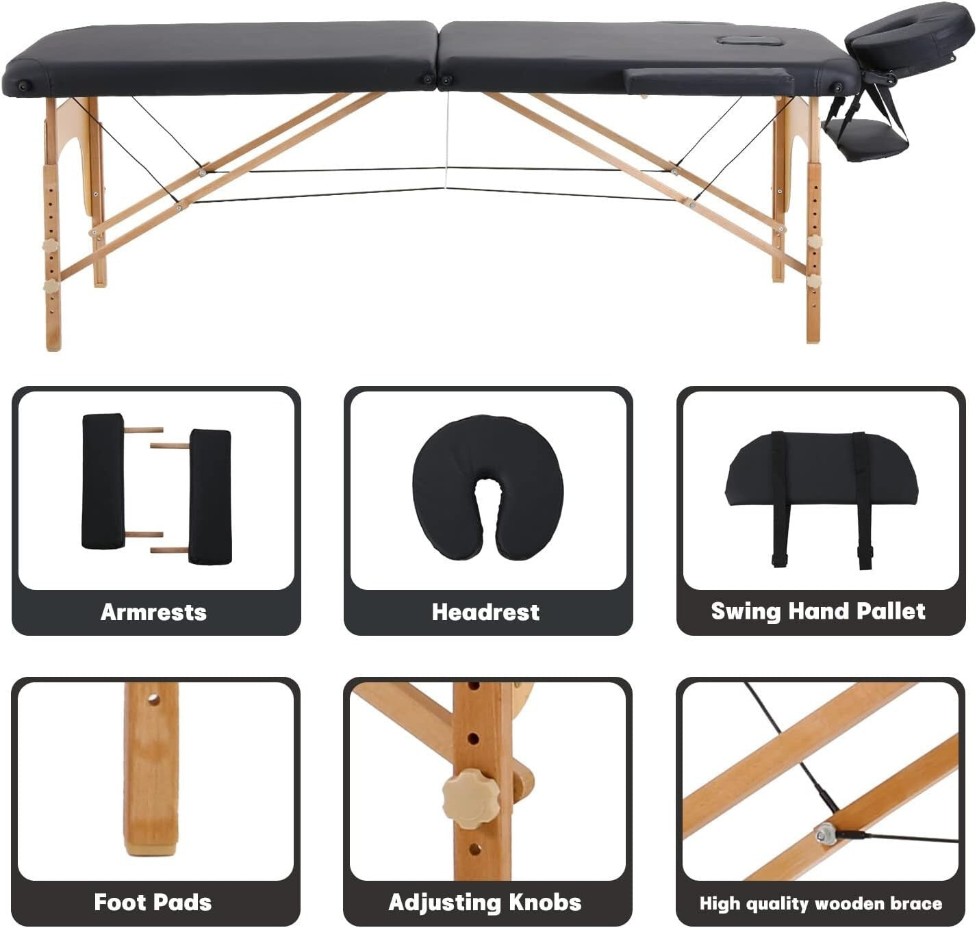 2 Section Portable Massage Table Folding Adjustable Therapy Beauty Bed