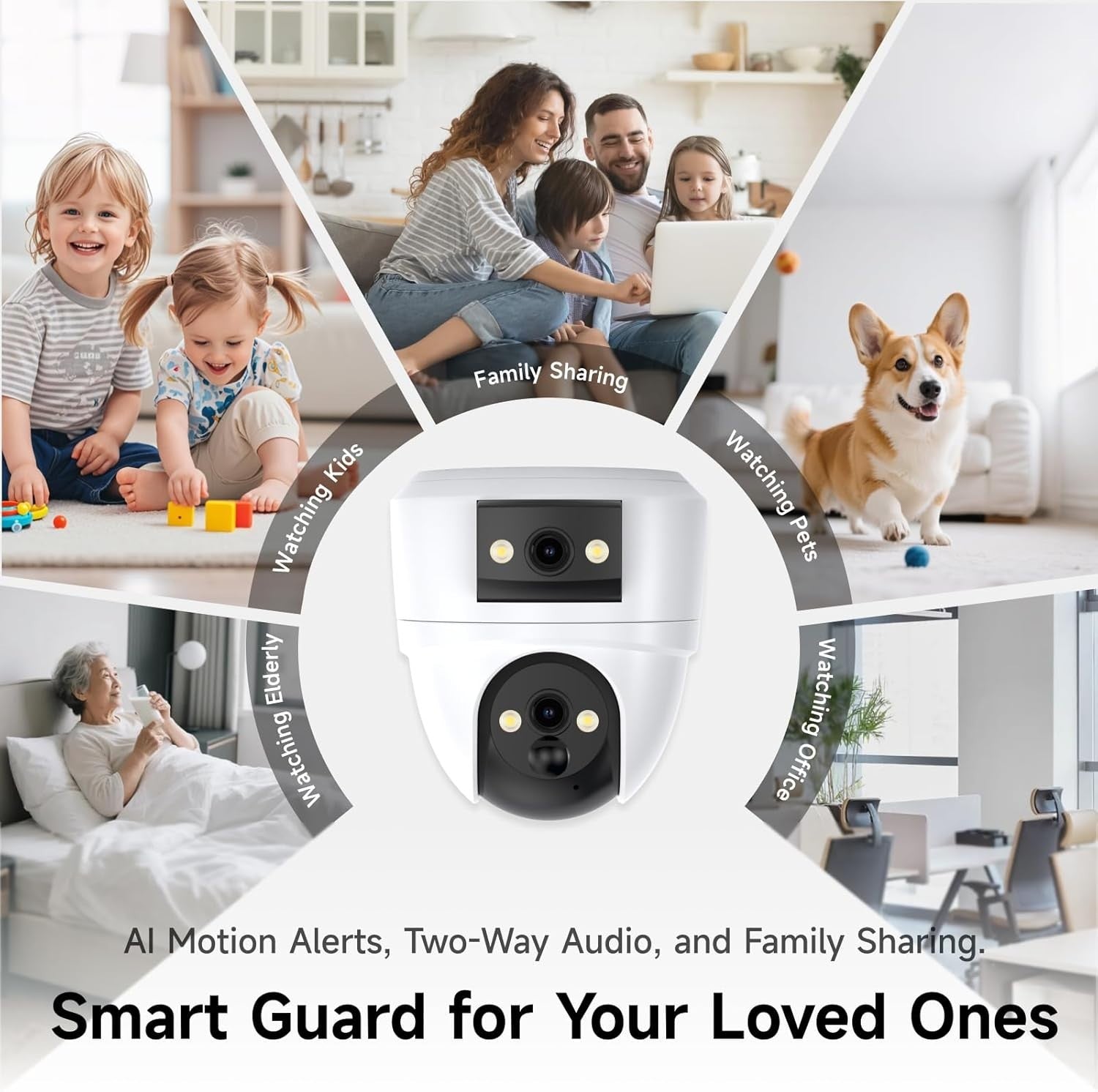2K Dual Lens Indoor Security Camera 360° PTZ WiFi 6 Night Vision