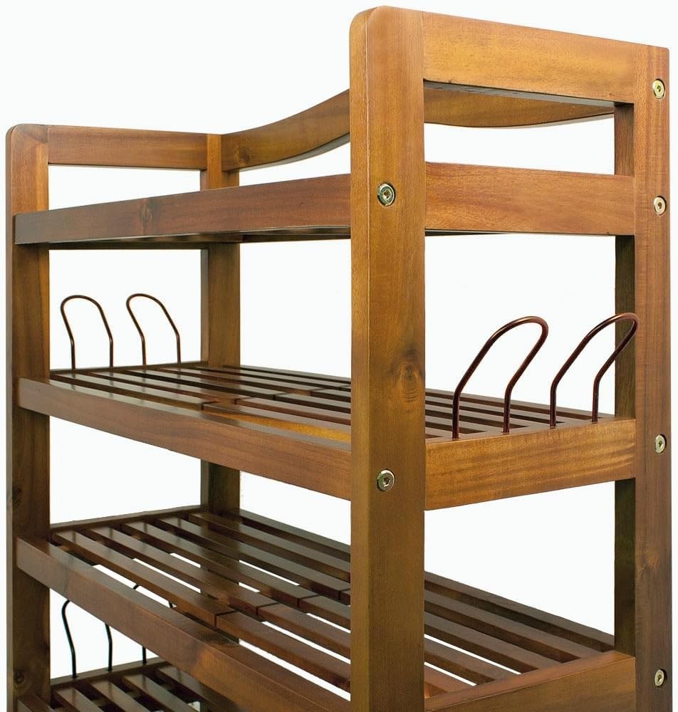 Set of 2 – 5-Tier Solid Acacia Wood Shoe Racks, 80x26x82 cm Dark Brown