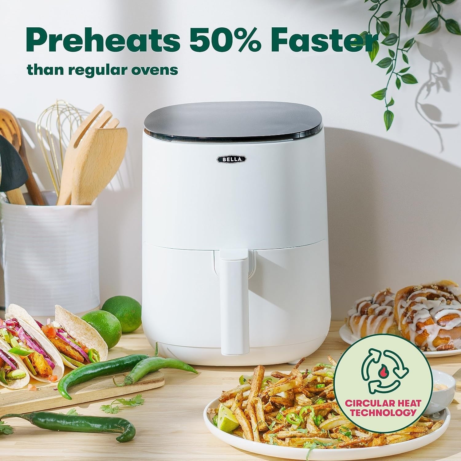 Compact Air Fryer 2.9QT | Touchscreen No-Oil Fast Cooking Dishwasher Safe White