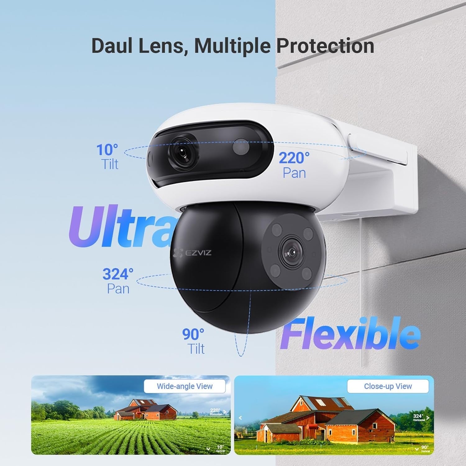 Dual Lens 8MP Security Camera 360° Auto Tracking Color Night Vision