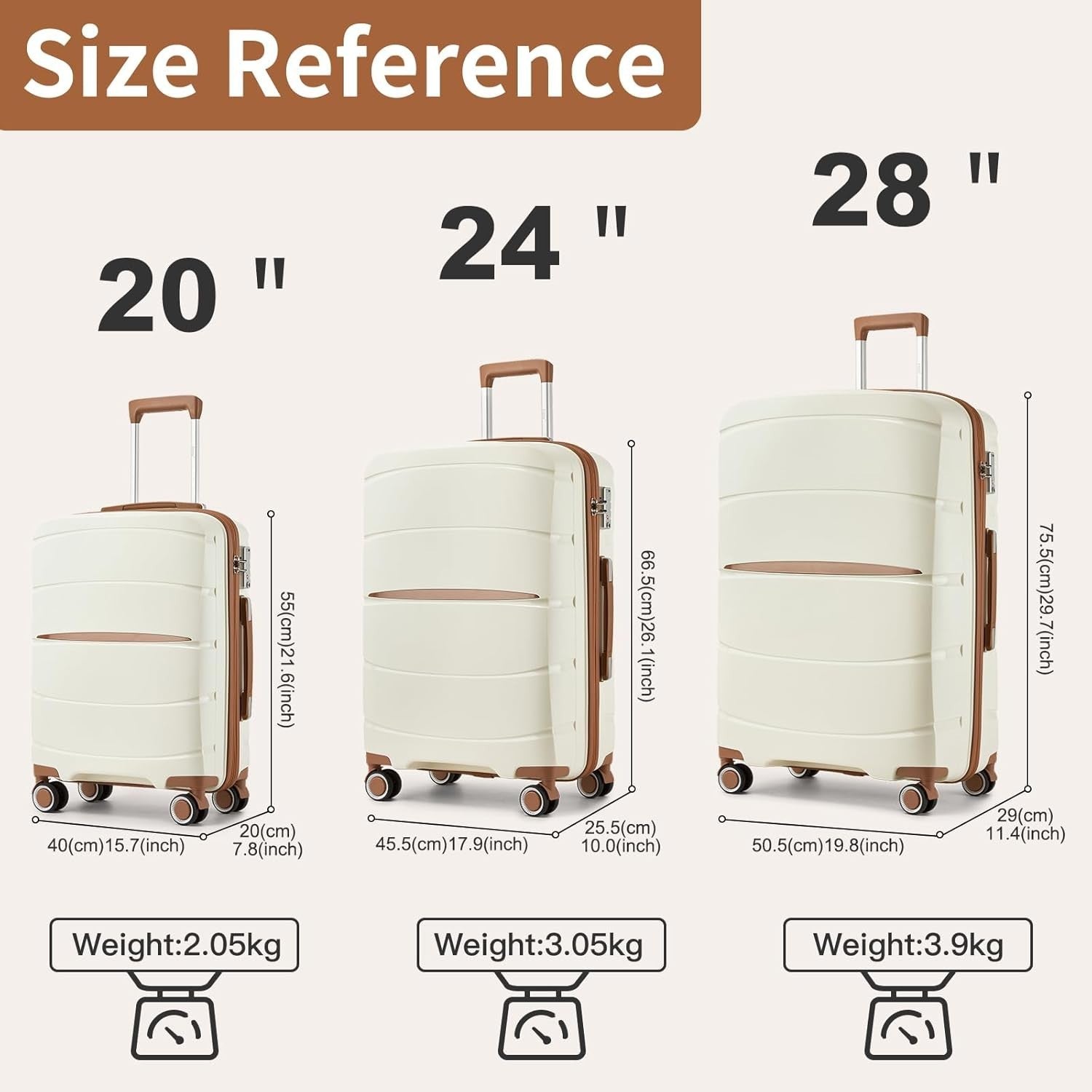 3pc Lightweight Hard Shell Luggage Set PP Spinner Wheels TSA Lock