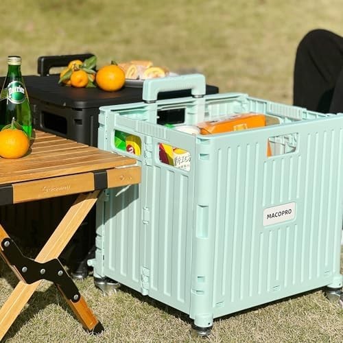 Heavy Duty Folding Trolley on Wheels Collapsible Utility Cart Lid Basket