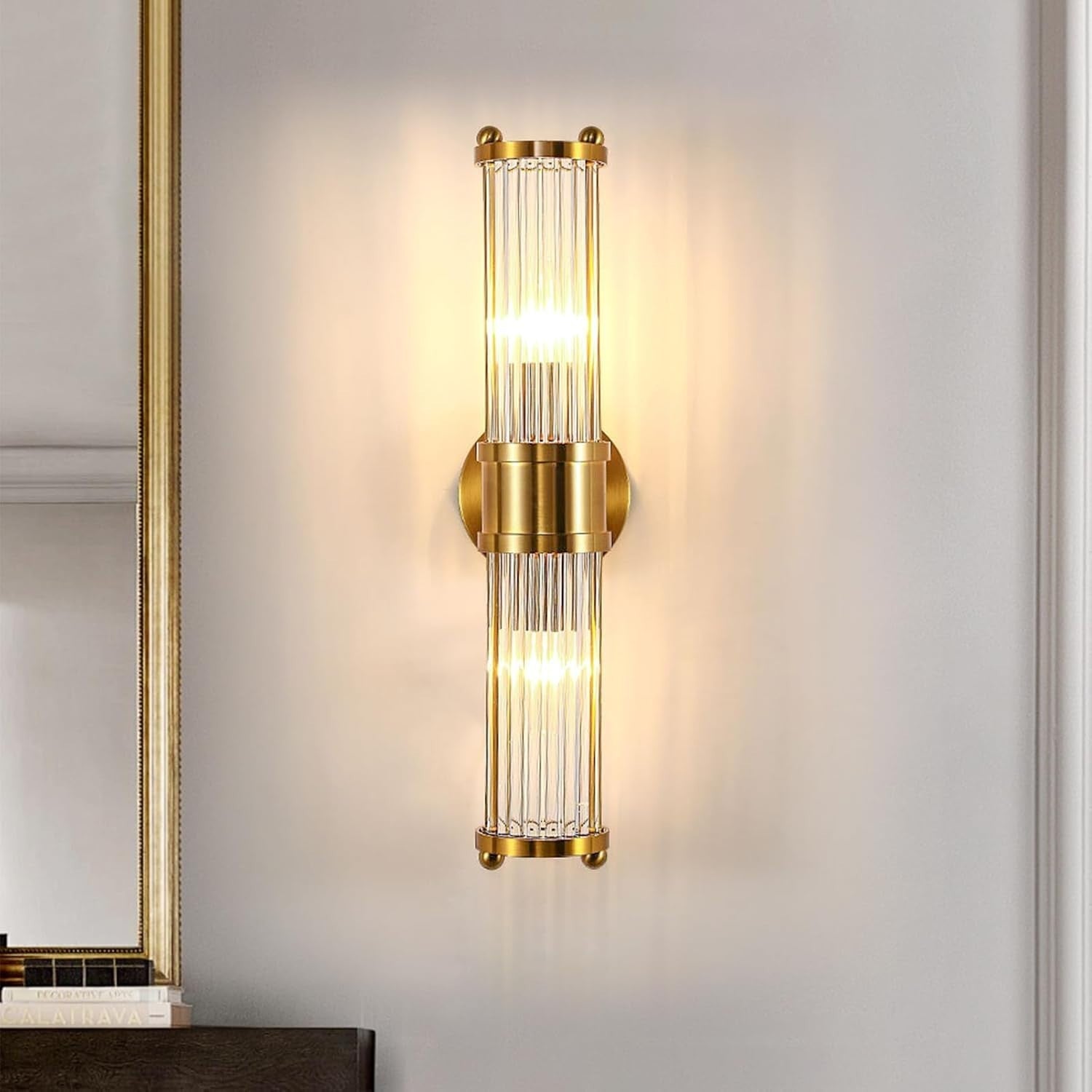 Gold Glass Wall Sconce LED Light Vintage Modern Lamp for Bedroom Bath