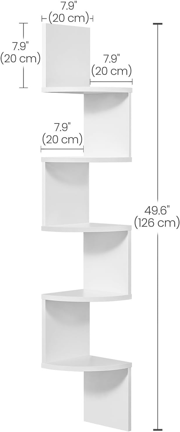 5 Tier Corner Wall Shelf White Floating Zigzag Display Unit 126cm