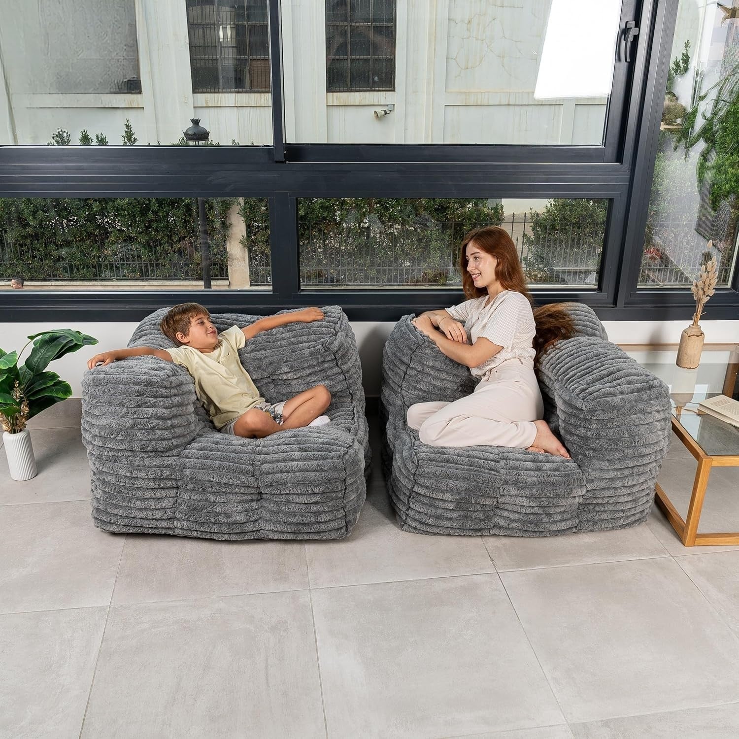 3 Seater Faux Fur Sofa Bed Grey | Modular Ribbed Lounge Couch Convertible