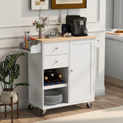 Rolling Kitchen Island Cart with Storage Drawers, Rubber Wood Top & Towel Rack
