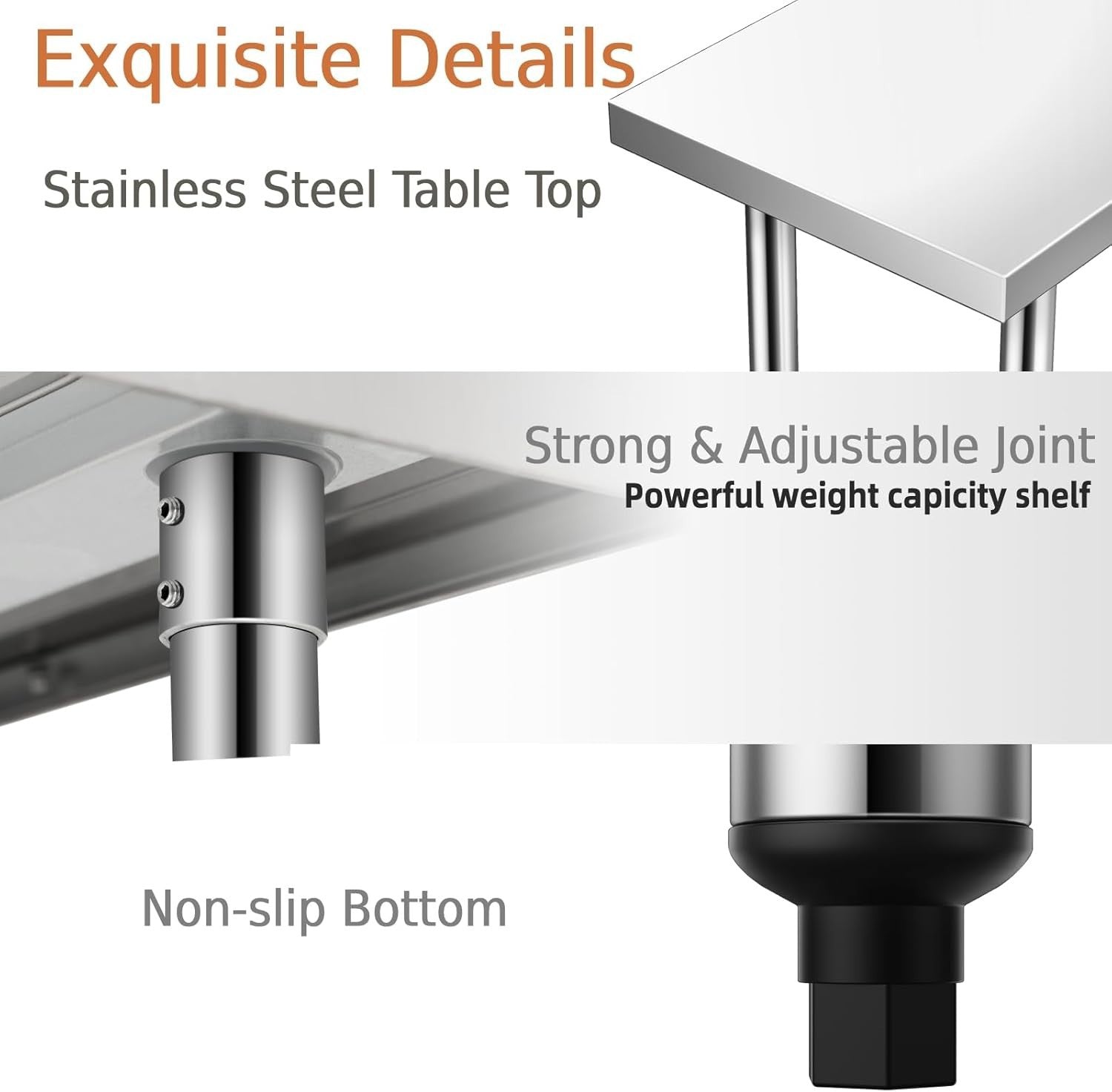 Stainless Steel Catering Table 91x61x89cm Heavy Duty Prep Bench Adjustable Shelf