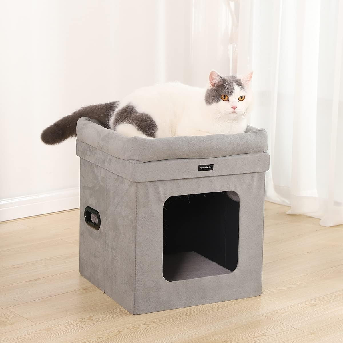 Collapsible Cat House Bed Indoor Cube Hideaway Soft Sherpa Pet Cave