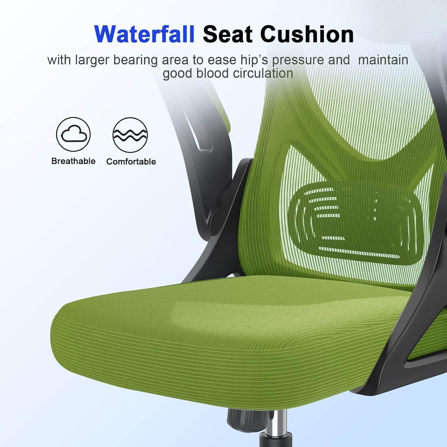 Ergonomic High Back Office Chair Mesh Flip-Up Arms Adjustable Lumbar Green