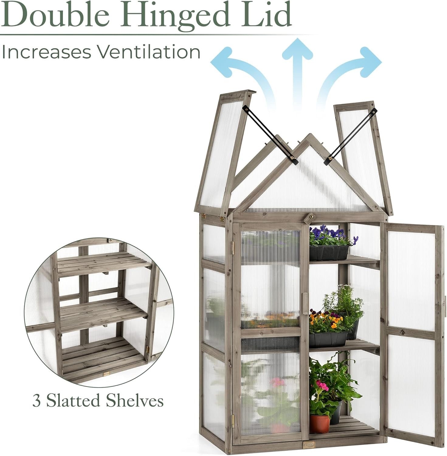 Wooden Lean-To Greenhouse Cold Frame | Polycarbonate Windows Garden Growhouse