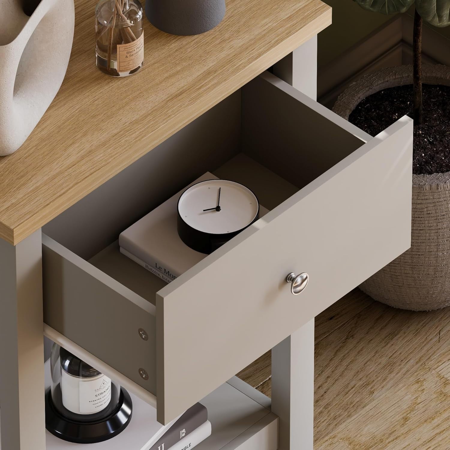 Grey Console Table with Drawer & Shelf, Engineered Wood, Compact Storage