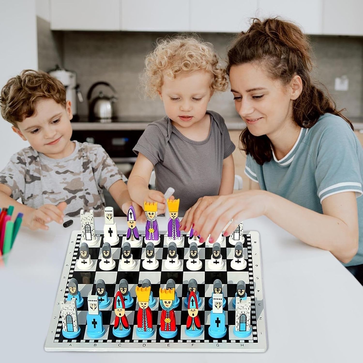 Wooden Cartoon Chess Set for Kids | Portable Board Game | Safe Durable Pieces