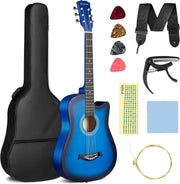 38" Full Size Acoustic Guitar Starter Kit Blue w/ Bag & Capo
