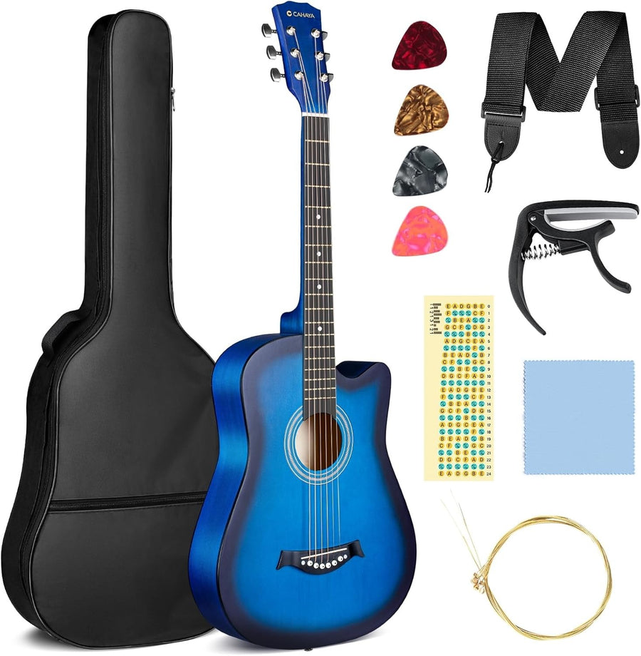 38" Full Size Acoustic Guitar Starter Kit Blue w/ Bag & Capo
