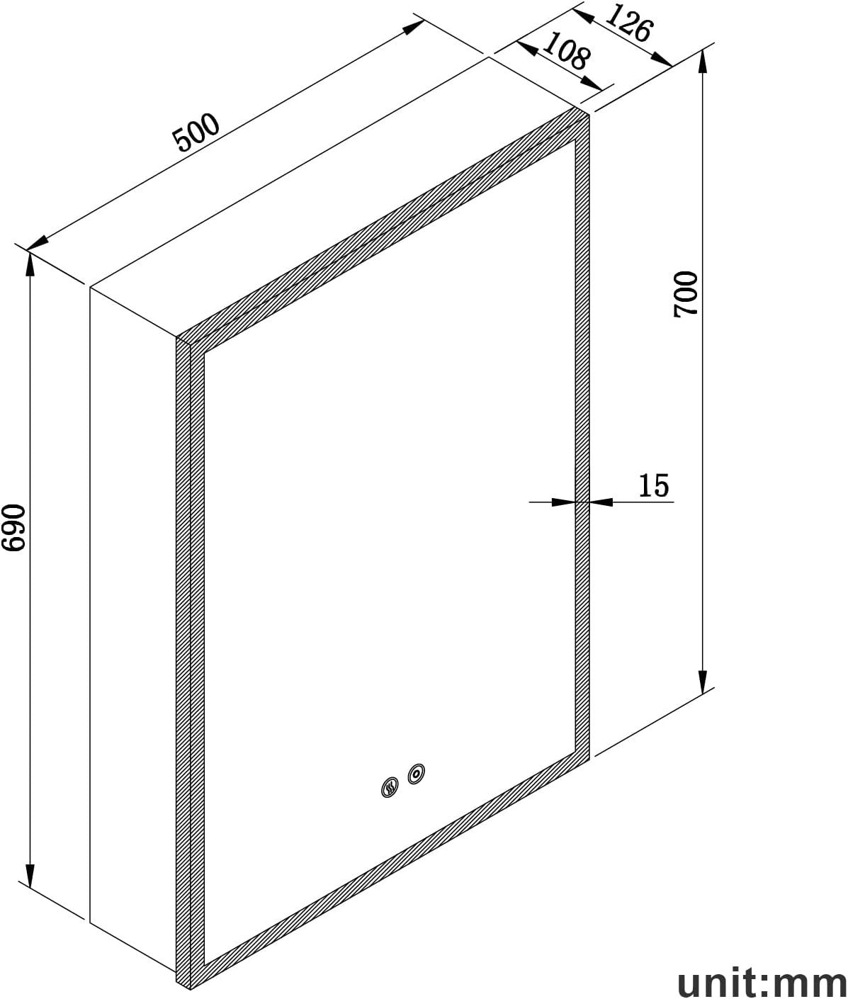LED Bathroom Mirror Cabinet 500x700mm Anti-Fog with Shaver Socket