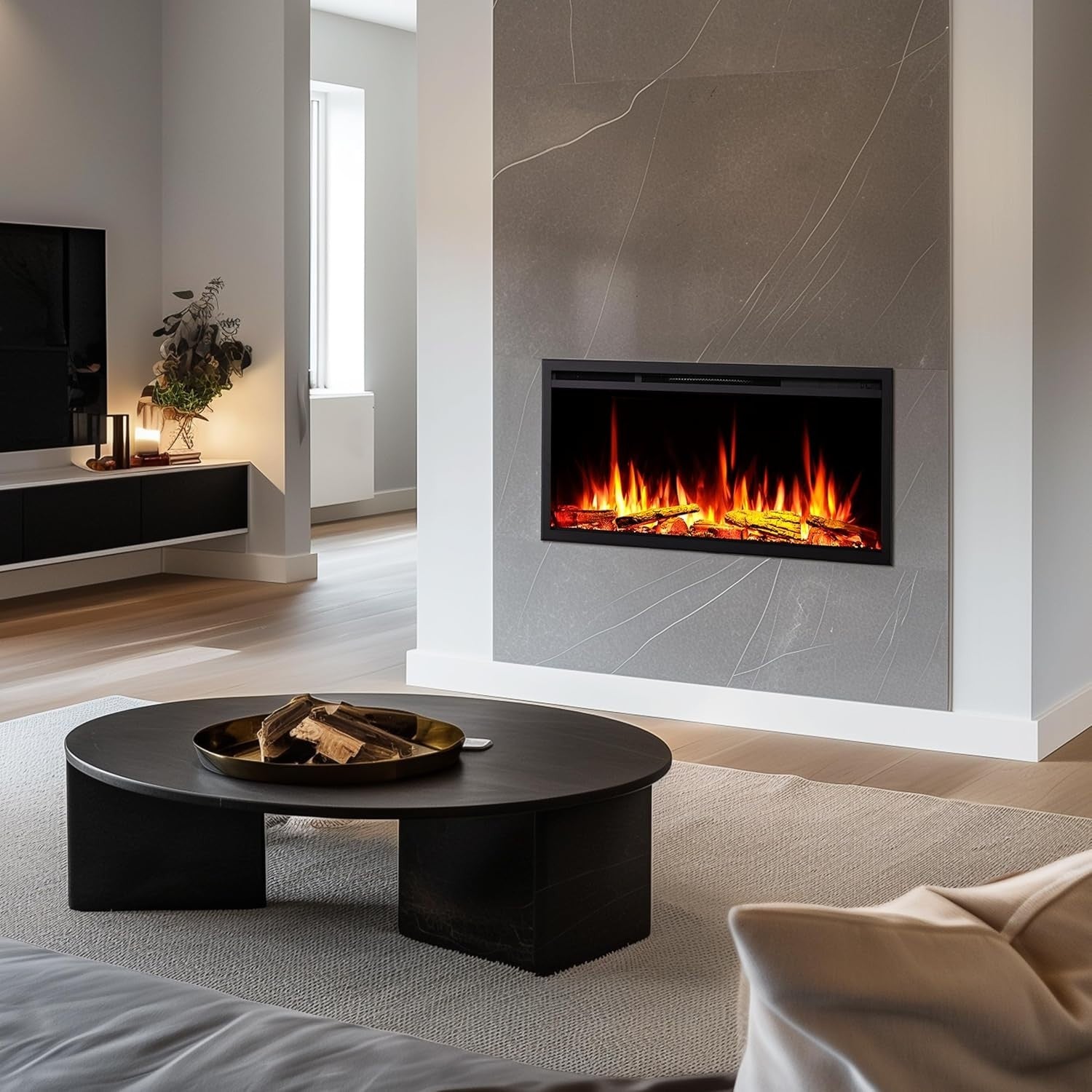 40” Smart Inset Electric Fireplace Alexa Google App Control Deep Fuel Bed