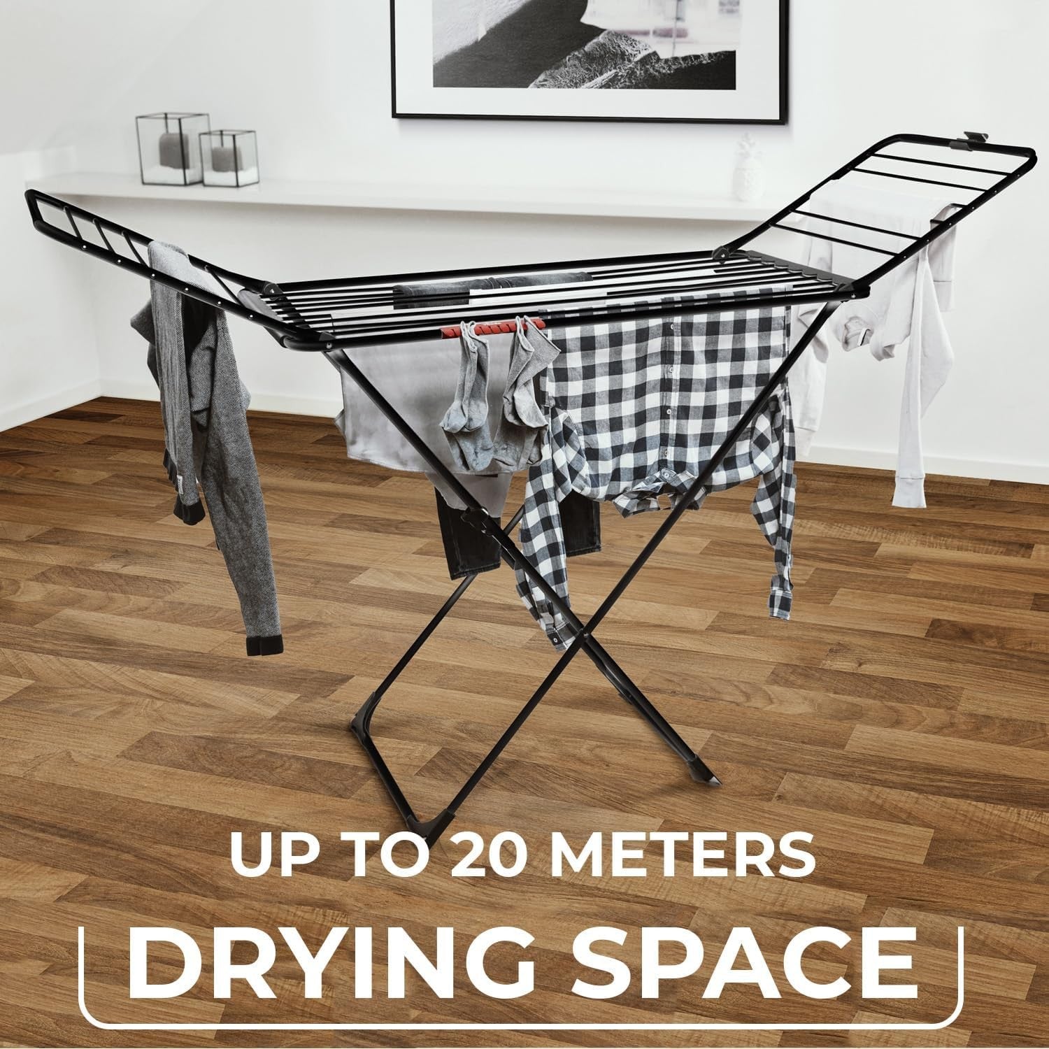Indoor Clothes Airer 20m Drying Space Foldable X-Leg Compact Laundry