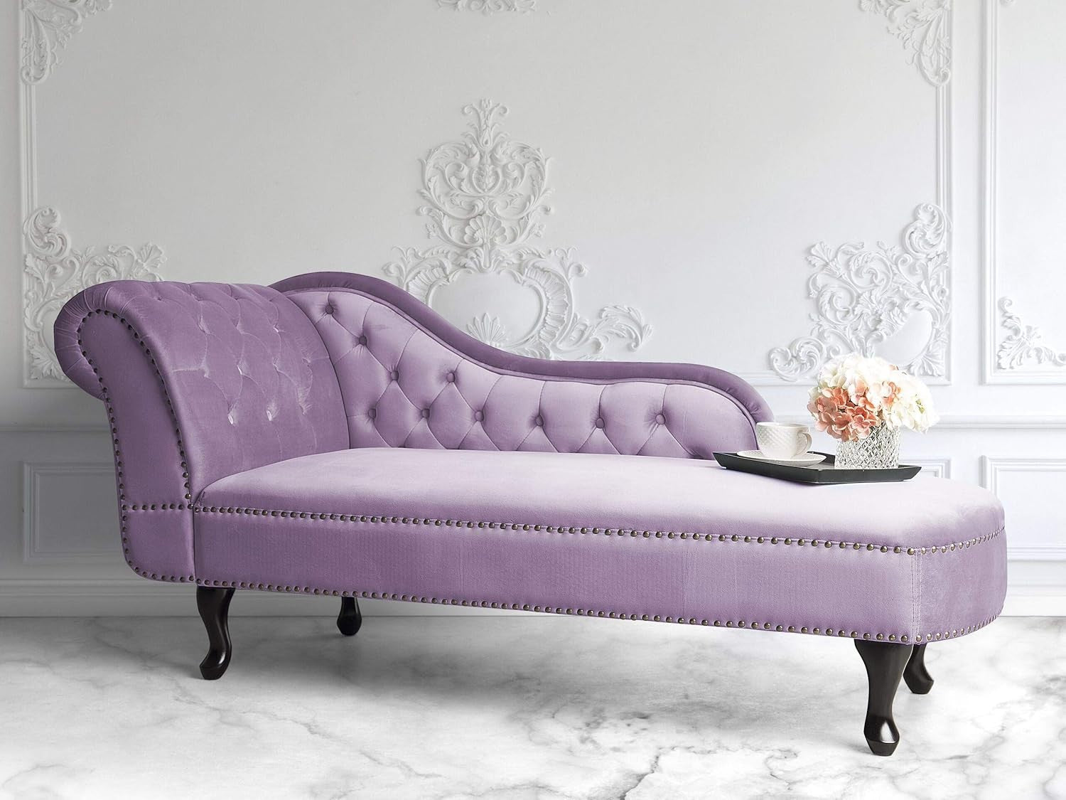 Pink Velvet Chesterfield Chaise Lounge Left-Hand Tufted Sofa 170cm Vintage