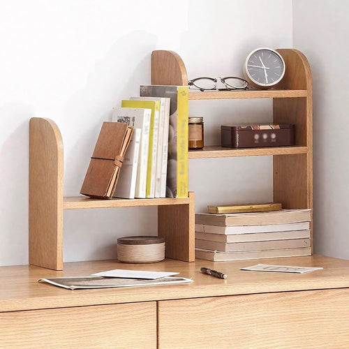 Adjustable Wooden Desktop Bookshelf Organizer | Countertop Storage Hutch 33–61cm