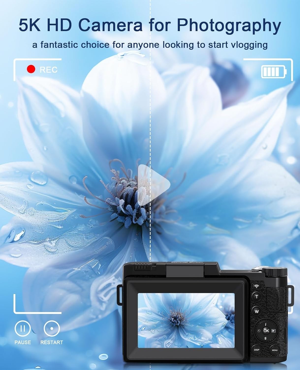 5K 64MP Vlogging Camera WiFi Flip Screen w/ 64GB Card & Lens