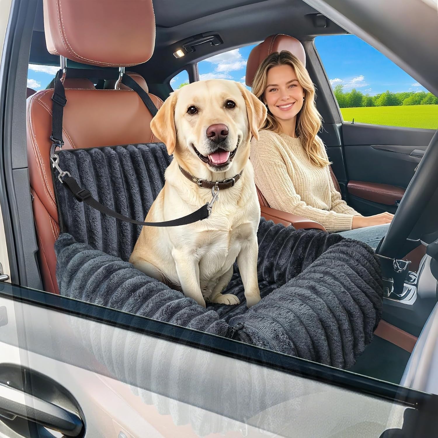 Dog Car Seat Booster Bed Memory Foam Washable Waterproof Travel Grey