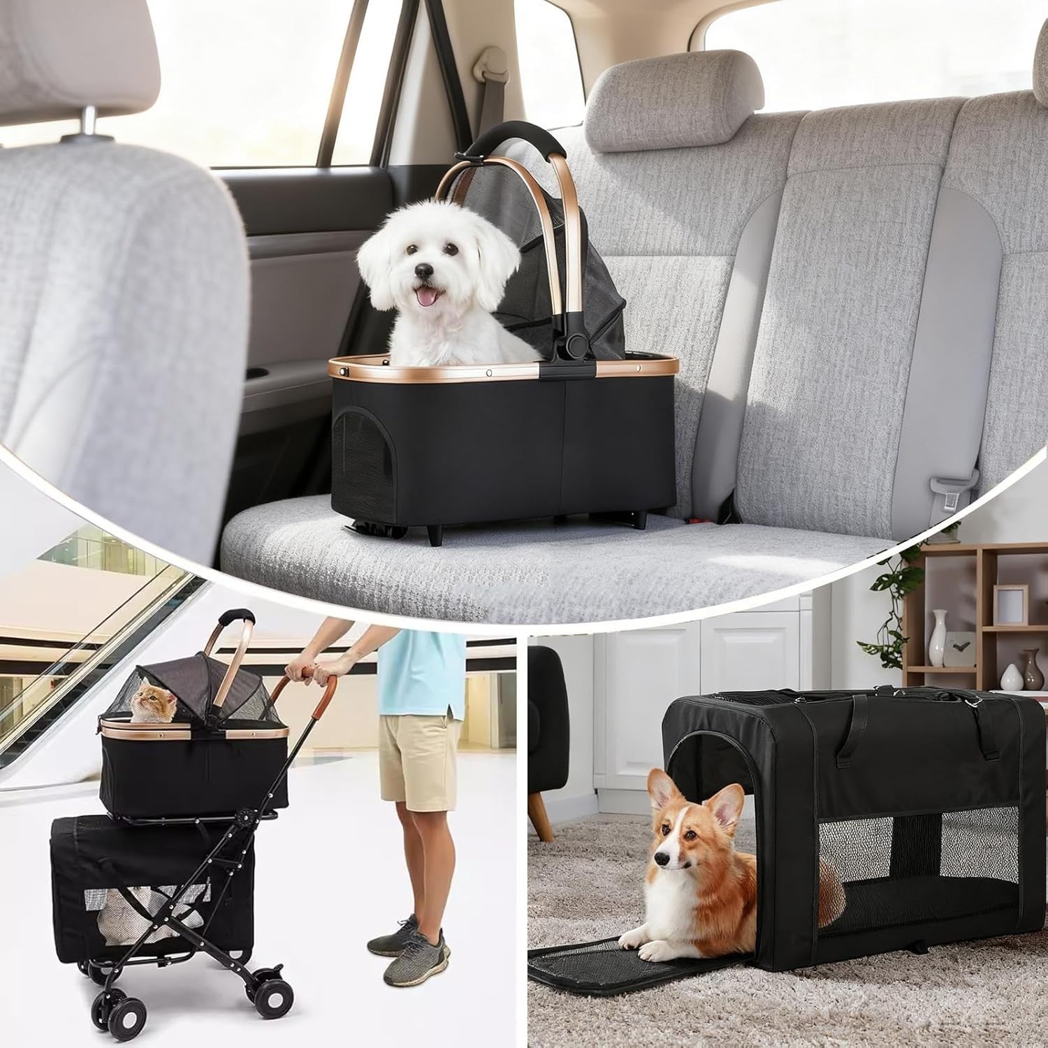 2 Tier Dog Stroller Folding Pet Pushchair 10kg Travel Pram Mesh 4 Wheels