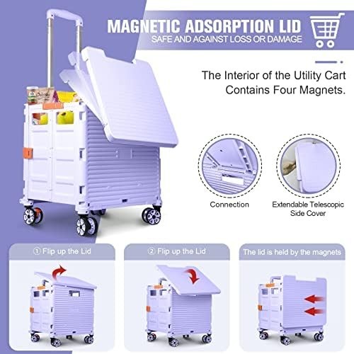 Heavy Duty Folding Shopping Cart 55kg Trolley 360° Wheels Foldable Purple