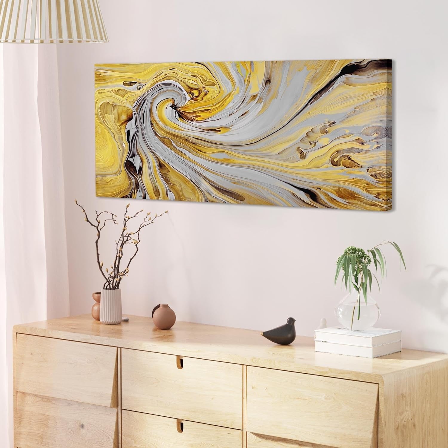 Large Abstract Canvas Wall Art Mustard Yellow Grey Modern Decor