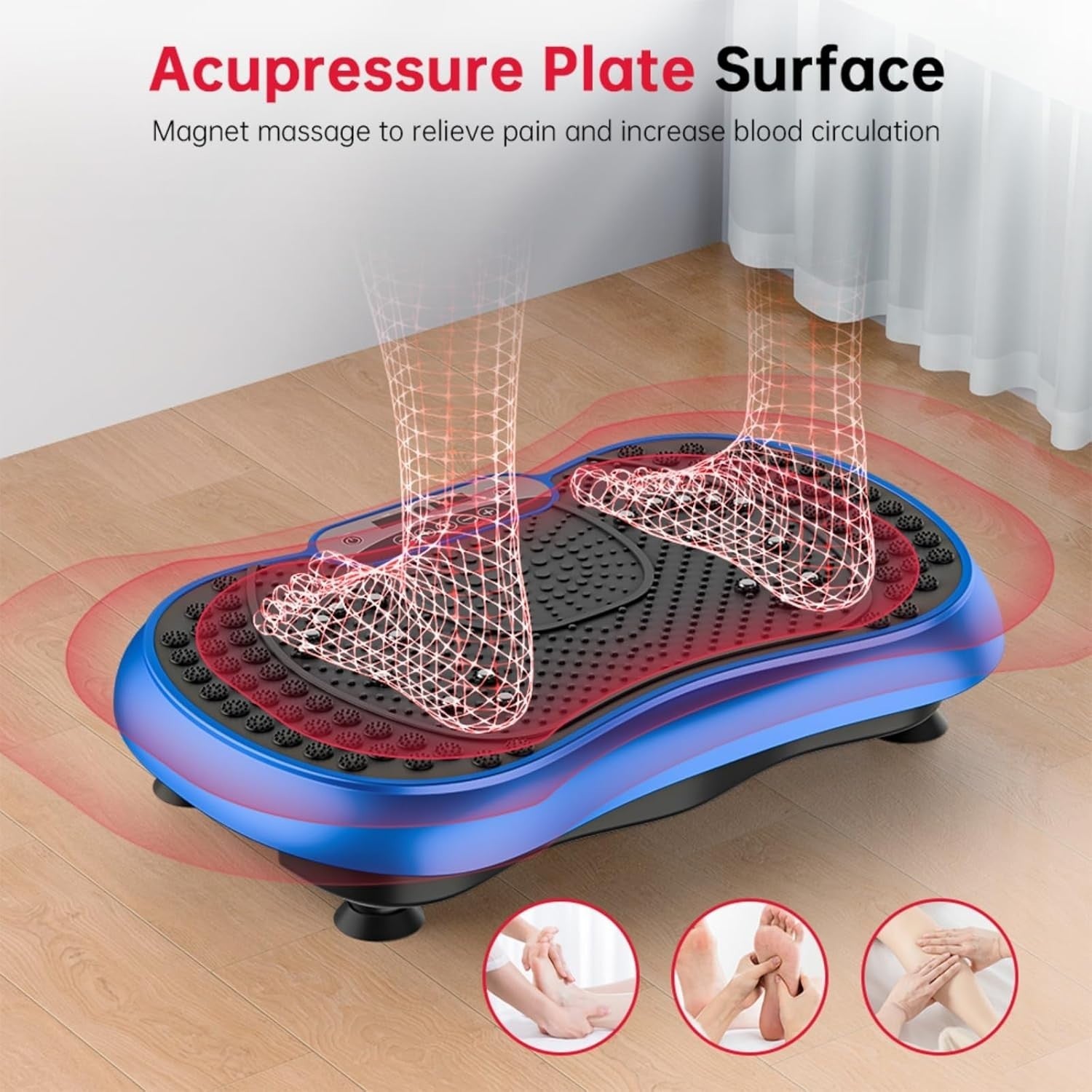 Blue Vibration Plate Exercise Machine 99 Speeds Bluetooth Full Body Toning