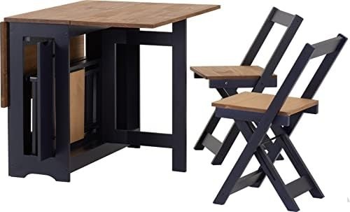 Seconique Santos Butterfly Dining Set Navy Blue & Distressed Waxed Pine Extendab