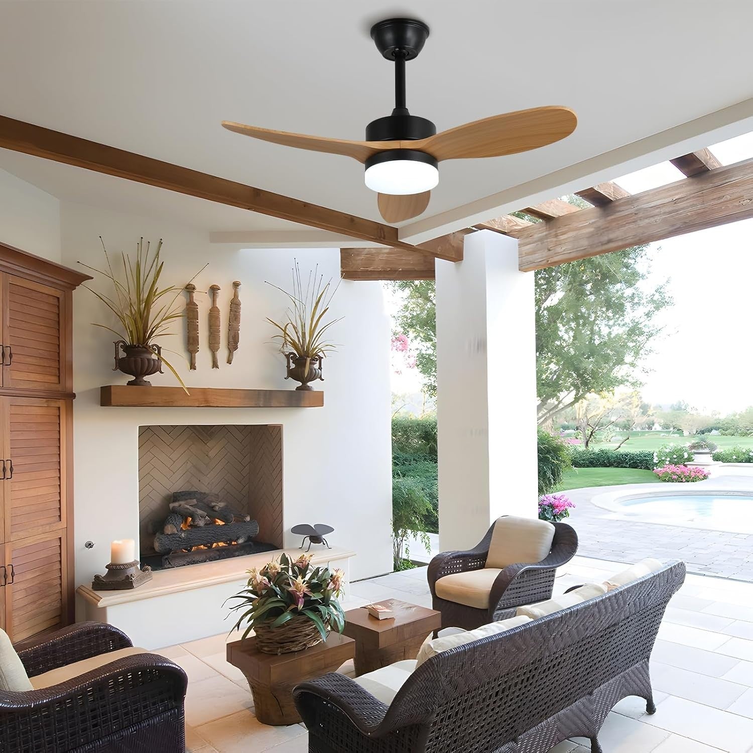 36" Dimmable Farmhouse Ceiling Fan with Light, Remote, DC Motor