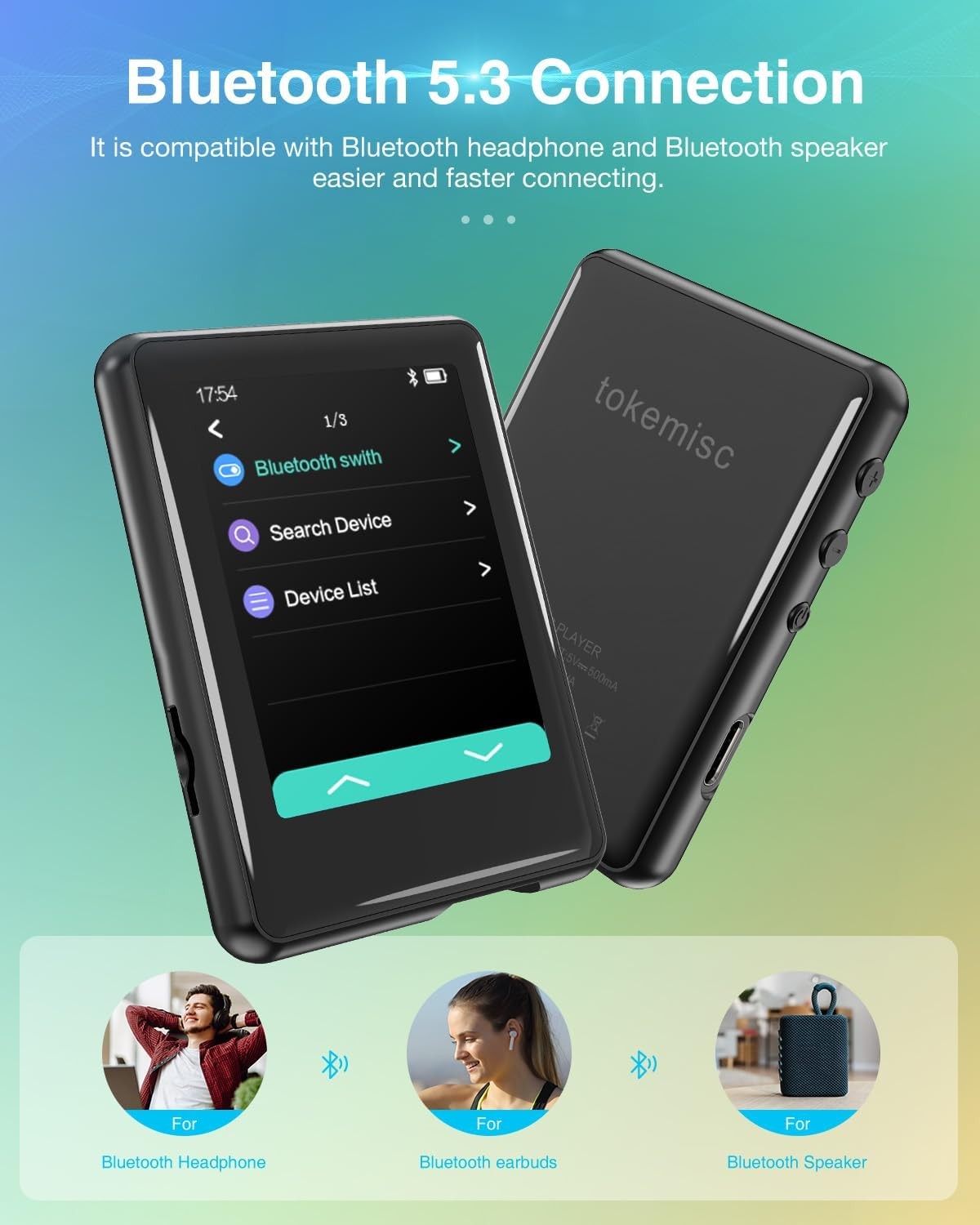 Bluetooth 5.3 MP3 Player 16GB Touch Screen FM Speaker 256GB