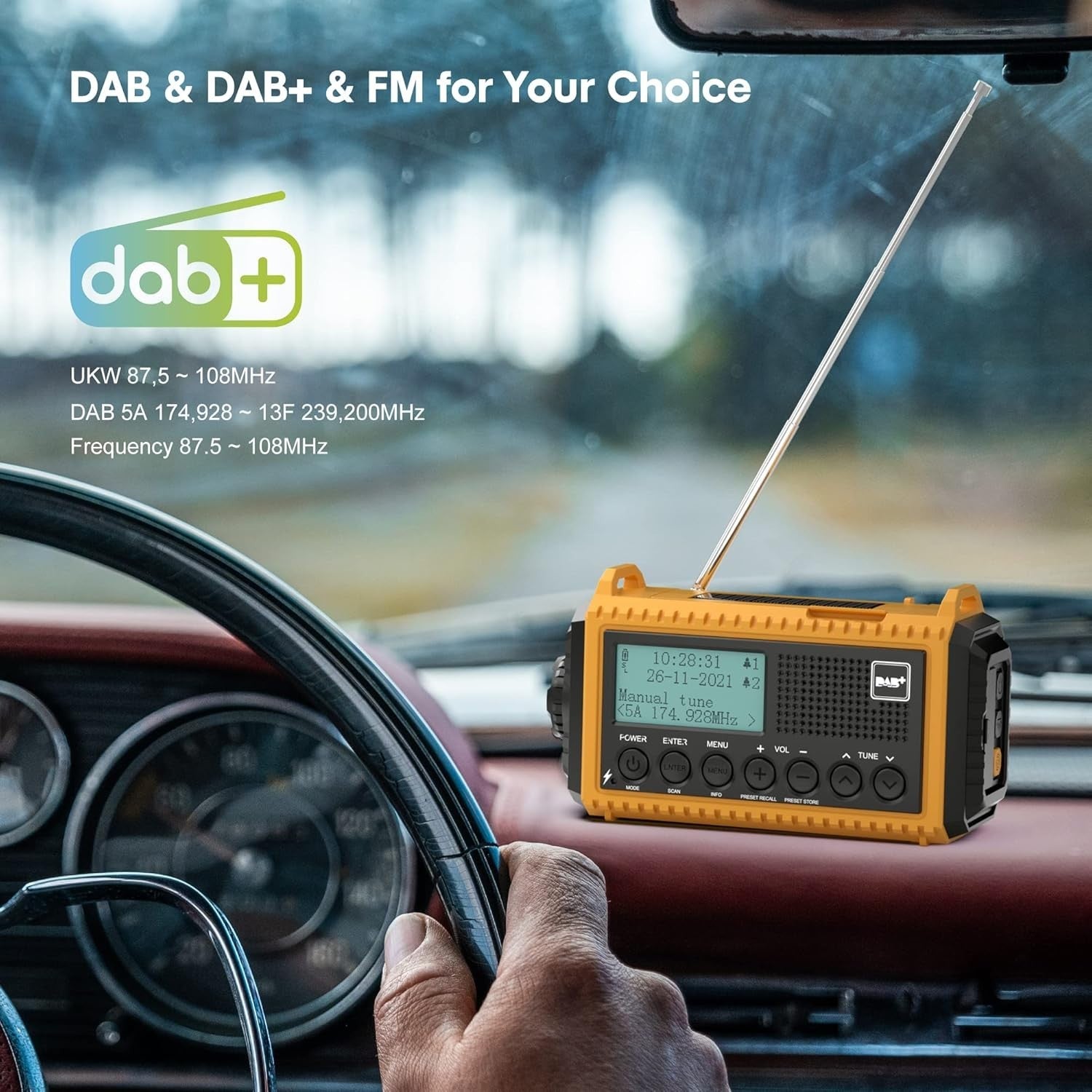 DAB+ Emergency Wind Up Radio Solar Hand Crank 5000mAh SOS