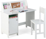 Kids Study Desk & Chair Set with Storage Cabinet, Cork Board, Ergonomic Design